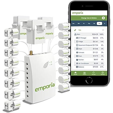 3-Phase Emporia Smart Home Energy Monitor | Real Time Electricity Monitor/Meter | Solar/Net Metering | Conserve Energy and Get Peace of Mind (Monitor with 16 50A Sensors)