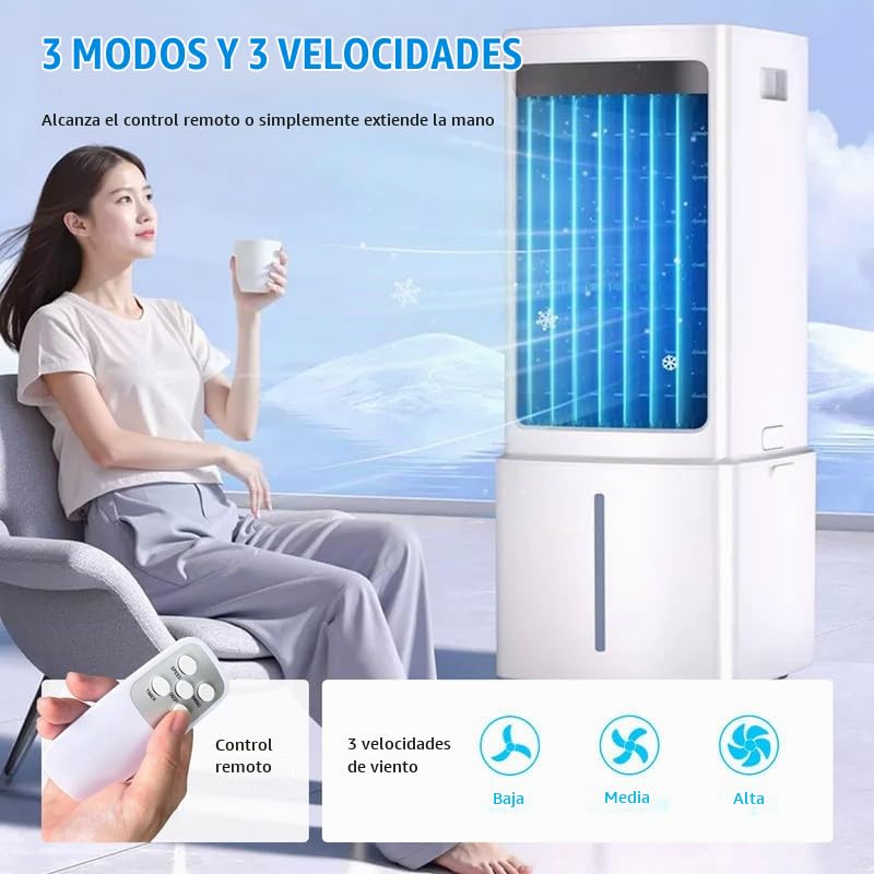 12L Enfriador De Aire PortáTil, 3 Velocidades, Aire Acondicionado PortáTil con Control Remoto, Temporizador De 7,5h, DepóSito De Agua ExtraíBle, Climatizador Evaporativo para Casa Oficina