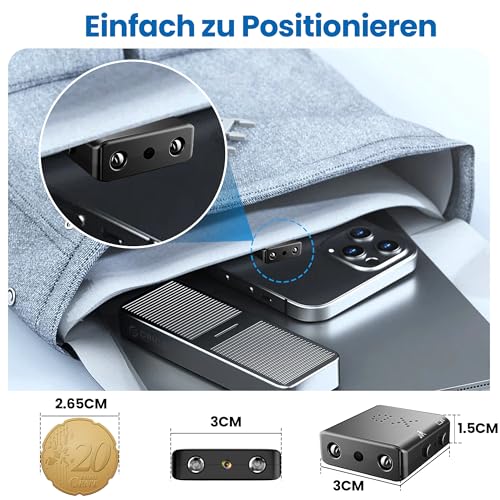 IVVHVVI Mini Kamera-1080P HD Kleine Kamera-Batteriebetriebene Kamera, Nachtsicht, Bewegungserkennung, EIN-Knopf-Bedienung, für den Innen- und Außenbereich geeignet