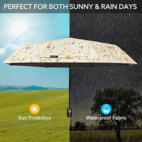 G4Free Upf 50+ Uv Protection Large Travel Umbrella 46 Inch Auto Open Close Windproof Compact Sun Blocking Umbrella With Flower Pattern (Flower) #TOP5