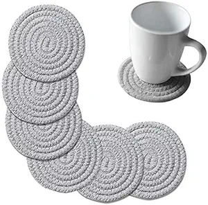 Small Jute Round Dining Table Rope Tea Coffee Coaster Set of 6 for Glass Home Decoration Rustic Bedroom Bedside Item for mat, Corner Stand, hot Plates, Shelf, Kitchen (Grey)