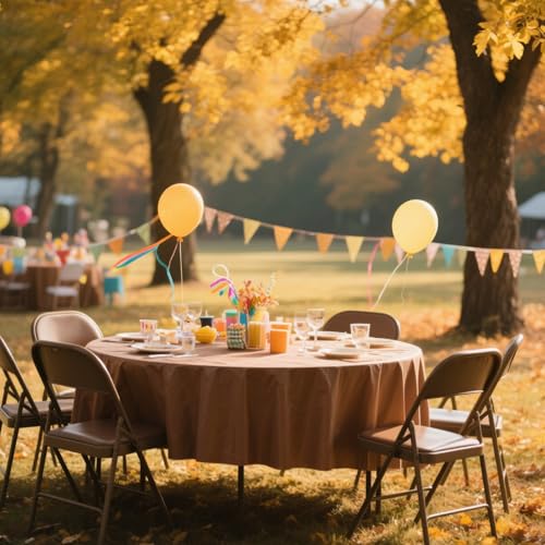 Image of 12 Pcs Fall Plastic Tablecloths Disposable Round Autumn Table Cover 84 Inch Waterproof Table Covers for Fall Harvest Thanksgiving Day Family Birthday Baby Shower Party Decorations