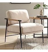 LukeAlon Beige Chenille Accent Chair Modern Living Room Chair with Metal Legs Armchair Lounge Cha...