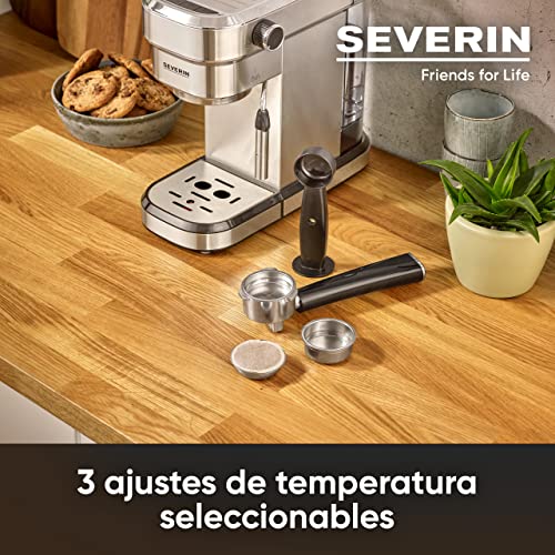 SEVERIN Cafetera de expreso Espresa, cafetera tradicional de filtro con 3 insertos, cafetera express con espumador para cafés especiales, acero inoxidable cepillado/negro, KA 5994 - Imagen 4