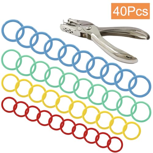 40 peças de fichário de plástico misto de quatro tamanhos, clipes de fichário de folhas soltas, anéi