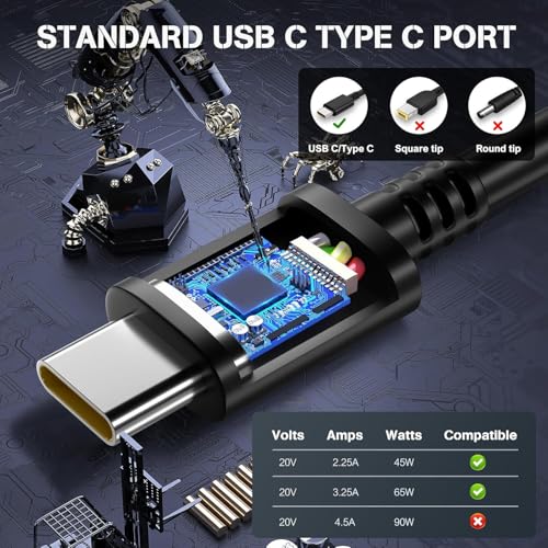 Image of 65W Laptop Charger USB C Charger for Lenovo ThinkPad x1 Carbon T14 T15 T480 T480s T490 T490s T580 T590 E14 E15 E480 E490 E580 E590 Chromebook 100e 300e 500e C330 S330 Lenovo Yoga Type C Adapter
