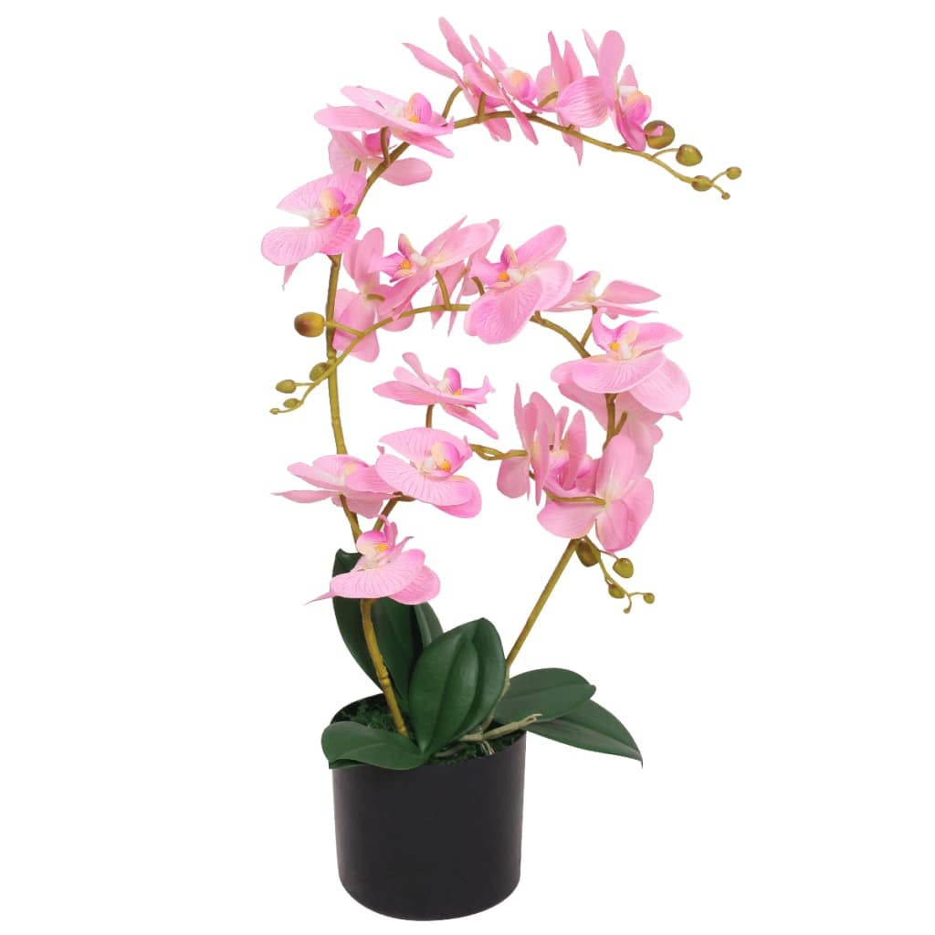 Orchidée artificielle avec pot de 65 cm, rose, réaliste, avec 21 fleurs, 4 feuilles dans un pot en plastique, idéale pour salon, chambre à coucher, bureau, balcon