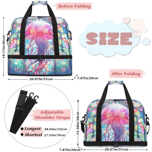 Large Weekender Overnight Bags Abstract Jellyfish Colorful Travel Duffel Bag for Women Men Gym Bag With Shoe Compartment Foldie Travel Tote Bag Carry On Personal Item Bag for Travel Gym Sports2