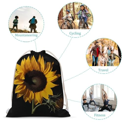 Sunflower Black Background Drawstring Backpack String Bag Sackpack for Gym Shopping Beach Sport Yoga3