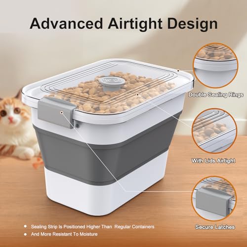 Dog Food Storage Container, 20-23 Lbs Collapsible Dog Food Container with Transparent Airtight Lid, Wheels and Scoop, Travel Pet Food Storage Container for Cat, Dog and Bird, Keep Dry Food Fresh - Image 5