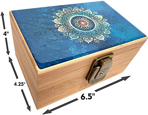 Blue Mandala Stash Box Combo - Grinder Stash Jar and Rolling Tray - Stash Box with Lock Locking Stash Box Stash Boxes (Blue Mandala)