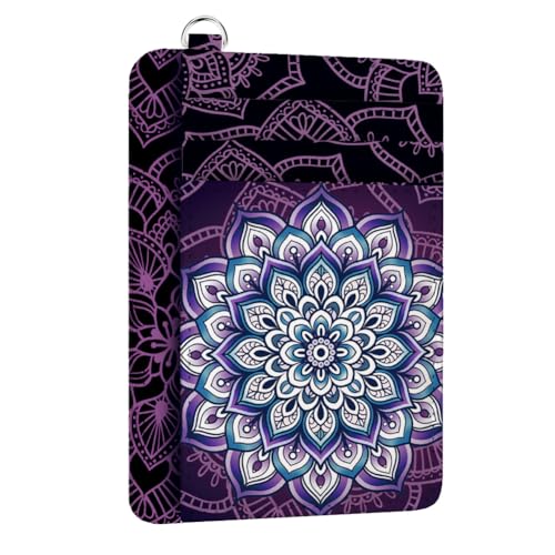 peacoblue Credit Card Holder Slim Wallet, Lotus Pattern RFID Wallet Women Front Pocket Small Card Holder Travel Cute Funny Thin Card Case ID Window PU Leather RFID Blocking Card Organizer Gifts