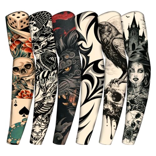 Image of YARIEW Temporary Tattoo Sleeves for Men Arm Sleeves for Men | Tattoo Sleeve Women Arts Fake Sleeve Tattoos Sun Protection Cooling Covers for Arms Women Halloween Pattern 16