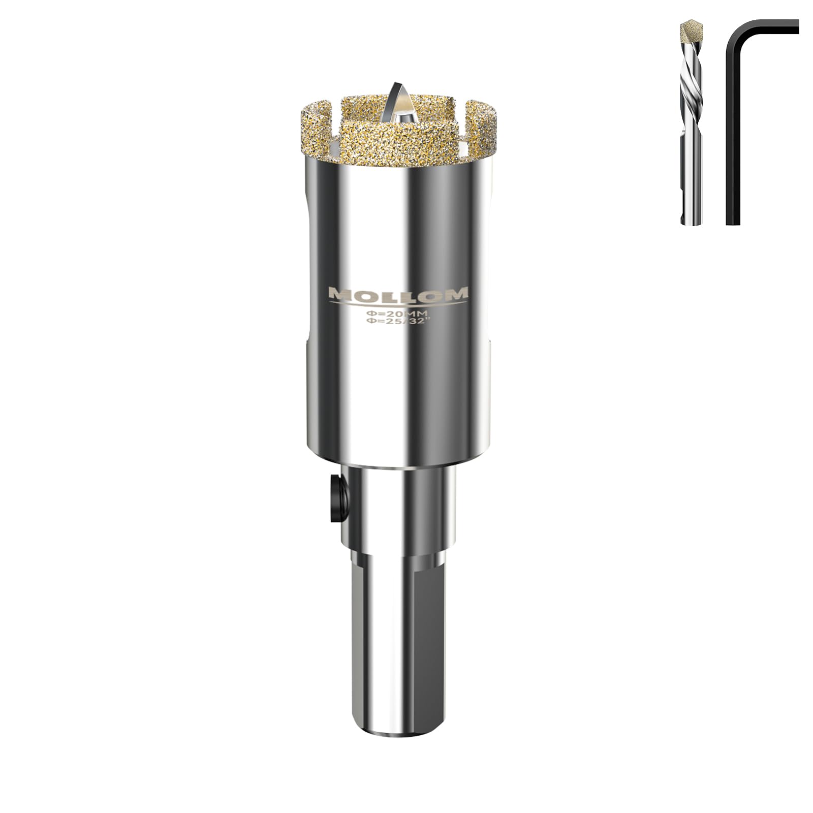 MOLLOM 25/32" (20mm) Diamond Hole Saw with 2Pcs Removable Pilot Drill Bit Smooth Cutting for Porcelain Tiles,Glass,Ceramic,Marble,Fiberglass,etc