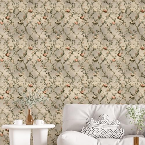Image of PAPER PLANE DESIGN Vintage Floral Self Adhesive Wallpaper Peel & Stick, Waterproof, Stain-Proof & Self Adhesive Vinyl | Easy to Clean | 16 in X 90 in, Decor for Bedroom, Hallway, Living Room (C)