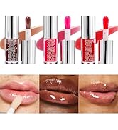 Sitovely 3PCS Hydrating Lip Glow Oil, Fruit Flavoured Lip Oil Big Brush Head Lip Gloss Transparen...