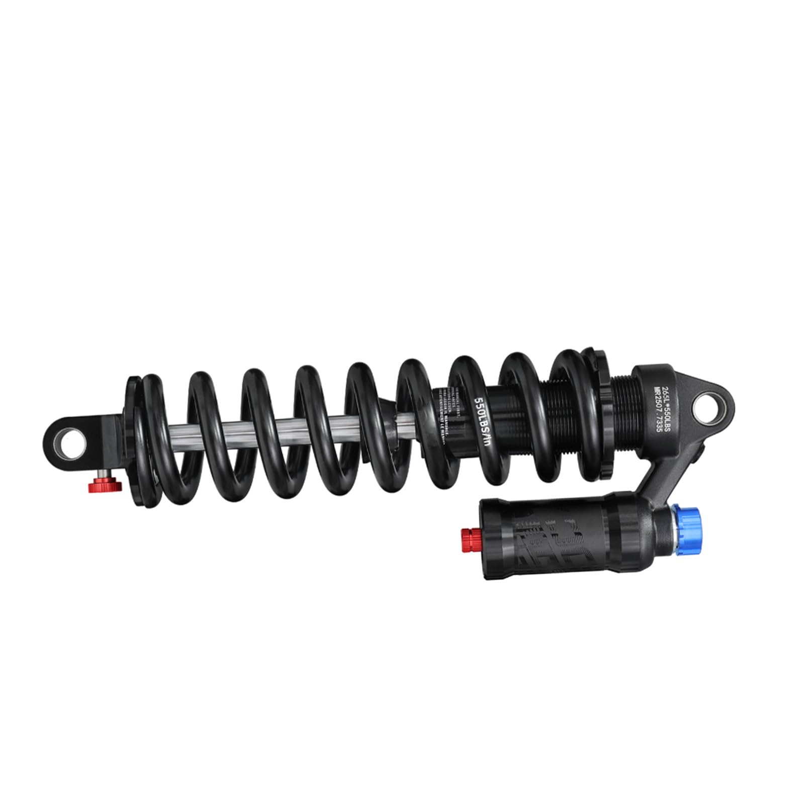 Amortiguador trasero de bicicleta de montaña Amortiguación ajustable Resorte de alto rendimiento Capacidad de carga de 550 libras para senderos cuesta abajo Estructura de aleación (265MM-550LBS)