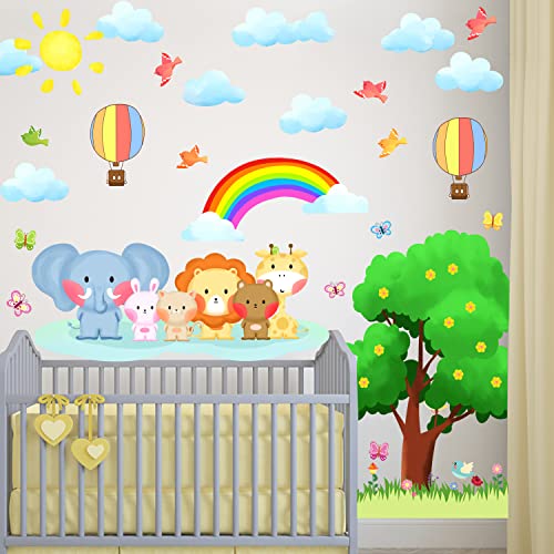 Tree Animal Wall Stickers Baby Nursery Wall Stickers Jungle Animal Wall Decal Peel and Stick Removable Rainbow Wall Decals Elephant Giraffe Safari Wall Stickers for Kids Boys Girls Room Playroom Decor - Image 4