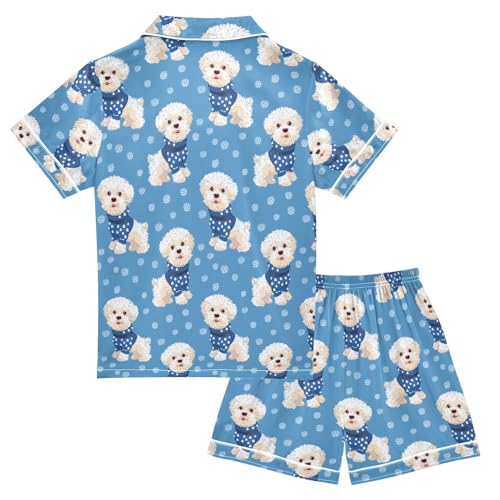 White Dog Blue Dots Pajamas Set Summer Button Down Sleepwear Pjs Sets Comfy Loungewear2