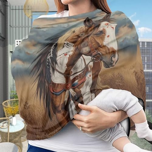 Image of Youngerbaby Horse Baby Nursing Cover for Breastfeeding Stretchy Breastfeeding Cover Lightweight Baby Shower Present Breast Feeding Cover Ultra Soft Breathable Carseat Cover