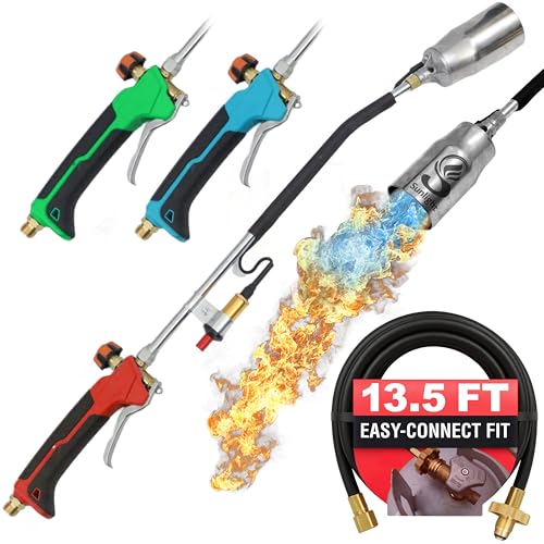 Sunlight® Propane Torch Weed Burner with 13 ft Hose, Adjustable 2,200,000 BTU Self Igniting Flamethrower, Heavy Duty Turbo Blow Torch For Garden, Wood, Melting Ice, Snow, Stumps, Grilling | Red