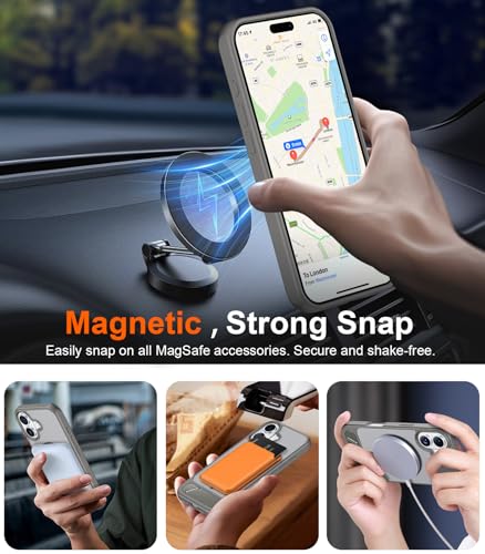 Image of Designed for iPhone 17 Case, [Built-in Invisible Kickstand][Compatible with MagSafe][Military Grade Shockproof] Slim Translucent Matte Phone Case 6.3 inch (Gray)
