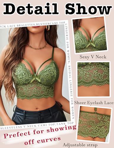 Image of Avidlove Lace Bralette for Women Lingerie Spaghetti Adjustable Strap Tank Camisole Crop Top