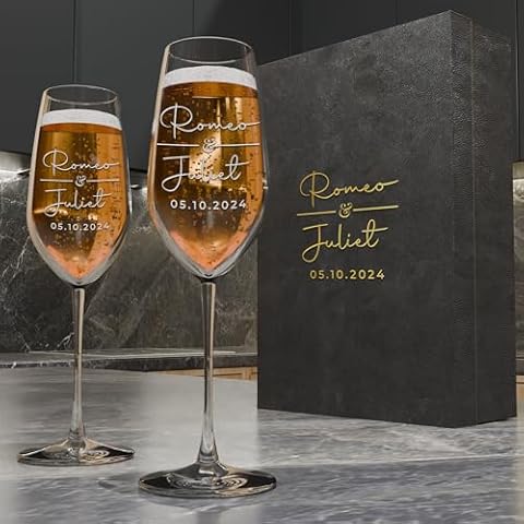 Set of 2 Custom Champagne Flutes - Customized Wedding Champagne Glasses - Personalized Bride & Groom Champagne Flutes for Mr & Mrs - Champagne Coupe Glasses - Unique Wedding Gift Idea - 6 Designs Cover