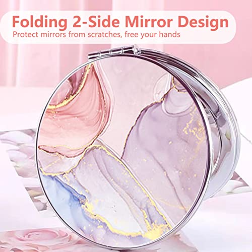 Compact Mirror, Pocket Mirror, Acedada Small Mirror For Purse, Portable Travel Makeup Mirror, Folding Handheld Double-Sided 1X/2X Magnifying Purse Mirror For Women Girl - Marble #TOP2