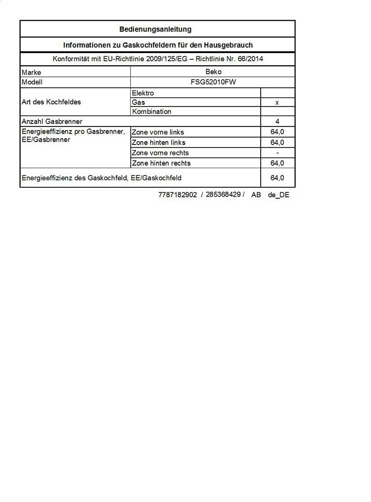 Beko FSG52010FW Freistehender Gasherd 50 cm 4 Kochzonen Gasbackofen mit Elektrozündung Weiß