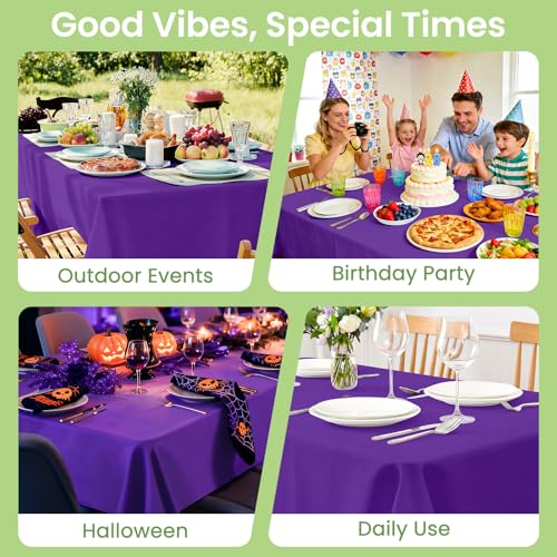Image of LANLISA 4 Pack Purple Plastic Tablecloth, 54 x 108 Inch Rectangle Table Cloth Disposable, Halloween, Summerween Decor, Halloween Tablecloths, Party Plastic Cover