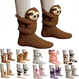 Générique Chaussettes Rigolotes,Chaussettes Antidérapantes Femme Hiver,Chaussette de Sol Pour Ménage Noel,Chaussette 3D Original Animaux Crochetées 12 Animaux Tendance,Décontractées