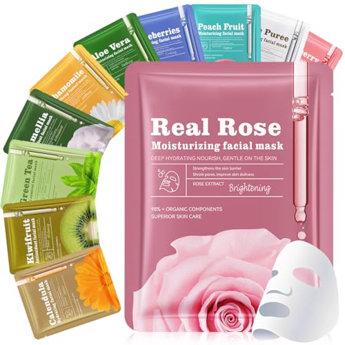 LAKPYN 11Pcs Mascarillas Faciales,Cuidado Facial Diario Reparadora,Hidratantes y Calmantes,Mascarilla En Hoja Para Hombre y Mujer,Mascarillas Faciales