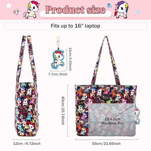 Image of tokidoki Large Tote Bag with Unicorno Keychain Laptop Travel Bag Shoulder Work Tote Weekender Bag Handbag for Women