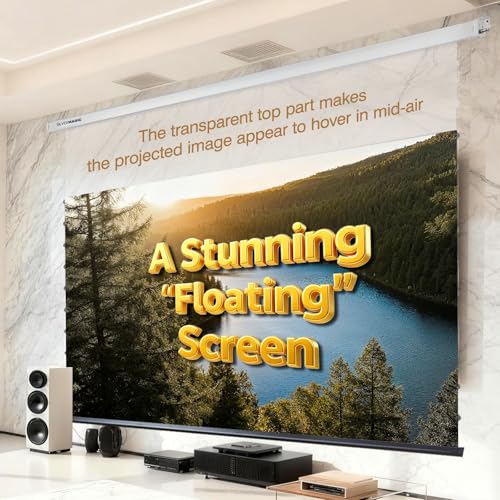 Image of ALR Tensioned Motorized Projector Screen by SilverMagic - Tab Tensioned and Modern Design Gray Screen with White Aluminum case for Home Theater /Living Room /Patio /Office /Classroom - 100 inch 16:9