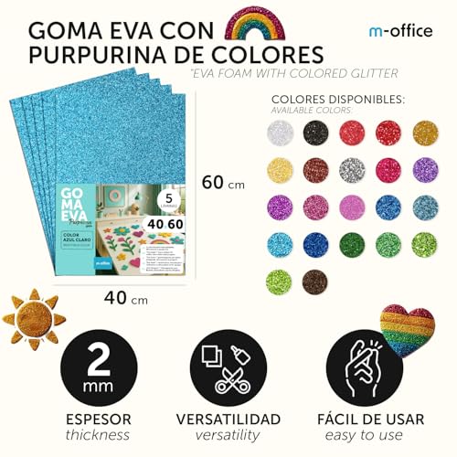 m-office Moosgummi Platten mit Glitzer 40x60cm, Bunte EVA Foam Bastelplatten für Kinder, DIY, Schule, Deko & Kunstprojekte… – Ansicht 2