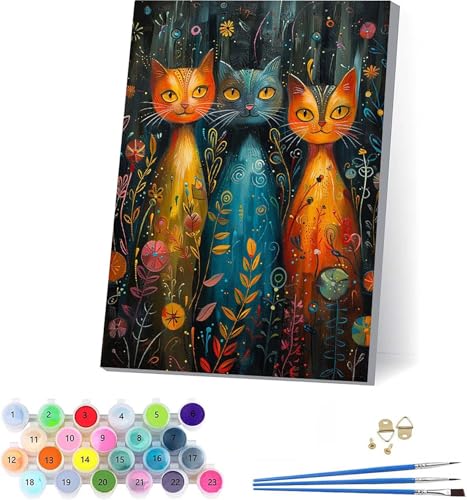 数字油絵 猫 大人用 DIY ペイントバイナンバー 抽象的な 手塗り 絵 デジタル油絵セット ブラシとアクリル絵具付き 数字塗り絵 大人のクラフトアクティビティ Paint by Numbers ホーム オフィス装飾 誕生日プレゼント女性 50x65cm