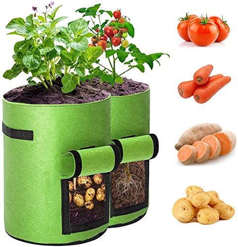 TOROTON Aardappel Grow Tassen, 7 Gallon Tuinplanten Groei Tassen met Toegang Flap en Handgrepen, Stof Potten voor Groei Groenten Aardappel Wortel Ui, 2 Pack