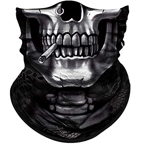 Obacle Skull Face Mask Half for Dust Wind UV Sun Protection Seamless 3D Tube Mask Bandana for Men Women Durable Thin Skeleton Mask Motorcycle Riding Bike Sports Festival (Smoking and Earring Skull)