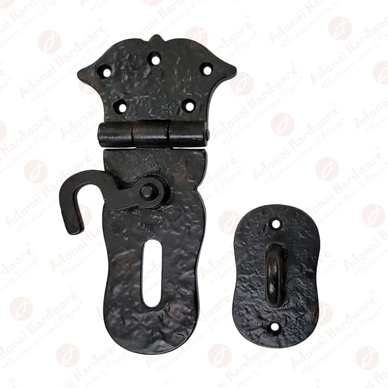 Image of Adonai Hardware inchParan inch Heavy Duty Antique Cast Iron Safety Hasp and Staple with Locking Mechanism (6 inch x 1 Pack, Matte Black) for Vintage Pirates Treasure Chest, Trunks, Wooden Jewelry Box