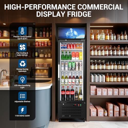 ETL & DOE Certified Commercial Beverage Refrigerator 14.8 Cu Ft, Commercial Display Fridge with Glass Door, Upright Merchandiser Refrigerator Cooler with Front LED Light for Stores, Restaurant, Office - Image 4