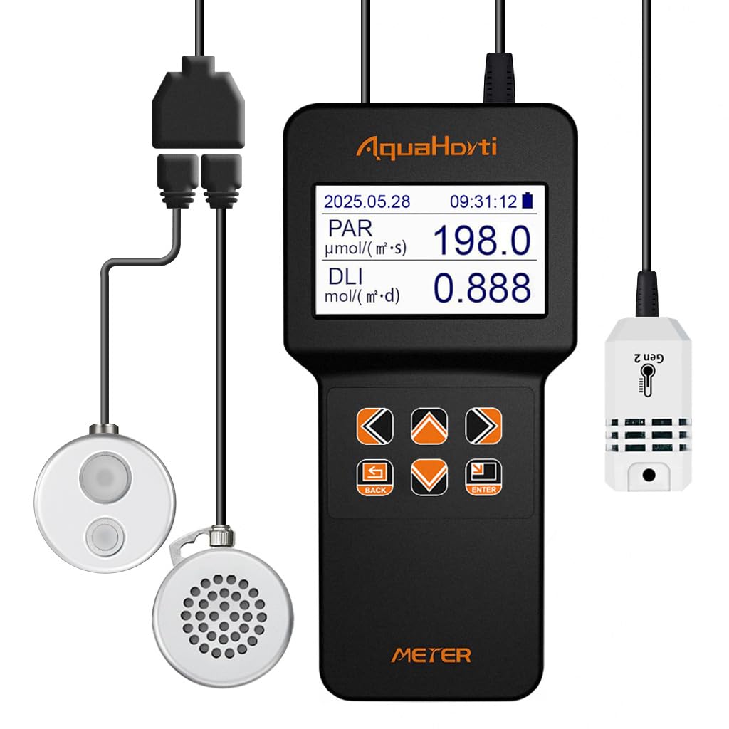 AH-200 PAR Meter with CO₂, Temperature & Humidity Sensors – Record PAR, DLI, VPD, and CO2 for Plants – USB Data Logging – Greenhouse, Grow Tent,