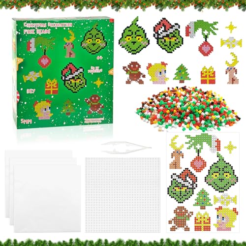GreenYeah Grinch Weihnachten Bügelperlen Set, 1300 Stück Weihnachten...