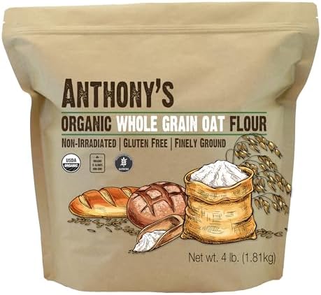 Anthony's Organic Whole Grain Oat Flour, 4 lb, Gluten Free, Non GMO, Non Irradiated, Finely Ground, Vegan