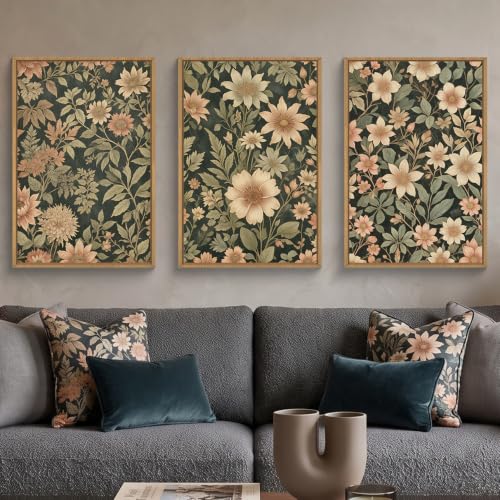 HPINUB Vintage Wildflower Flowers Framed Canvas Wall Art Set,Modern Botanical Floral Wall Decor,Retro Neutral Flower Artwork,Boho Mid Century Plant Art Prints for Living Room,Bedroom,Office-16"x24"x3