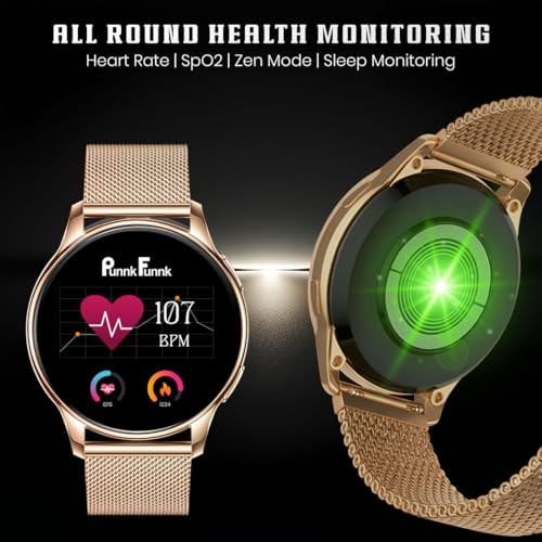 Image of PunnkFunnk Active 5 Smart Watch with 1.3 inch AMOLED HD Display | Bluetooth Calling, AI Voice Assistant, 100+ Sports Modes, Heart Rate & SPO₂ Tracking, IP68 Waterproof for Men & Women- (Millanese Gold)