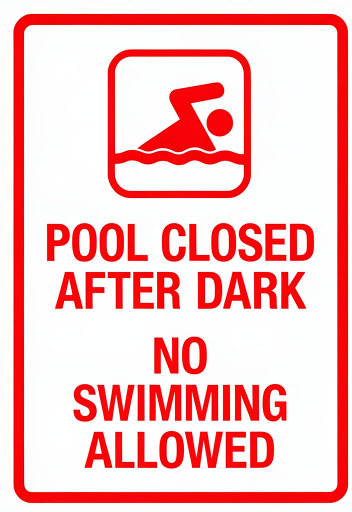 peiyeety Pool Closed After Dark Tin Sign 12x8 Inch, Red & White No Swimming Allowed Metal Wall Decor, Bold Warning Notice Plaque for Backyard Pool, Patio, Fence, Gate, Safety Reminder Gift