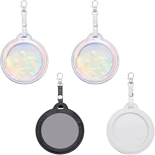 4 Colors PU Leather Clear Button Display Case with Clip Portable Round Badge Protector Keychain Waterproof Carabiner Backpack Pendant Cover Bag Badge Holder Keyring for Animation Peripheral