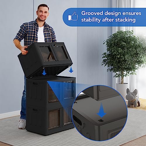 FLEXIMOUNTS-19-Gal-Collapsible-Plastic-Storage-Bins-3-Pack-Stackable-Storage-Bins-Black-Cube-Storage-Organizer-Closet-Organizers-and-Storage-with-Doors-Folding-Toy-Storage-Box