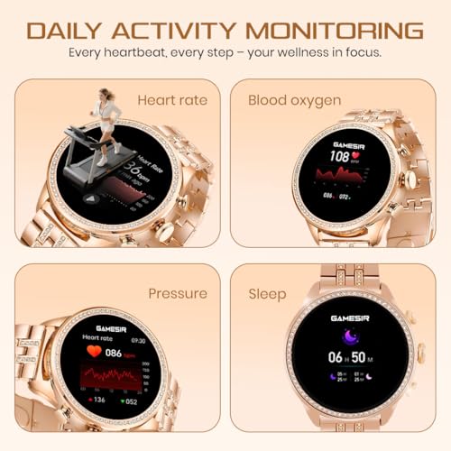 Image of GameSir Gen 9 Smart Watch Rose Gold Chain Strap 1.69 inch AMOLED Display IP67 Waterproof High Resolution Bluetooth Calling 100+Sports Mode SPO2, Gifting Watch Luxury Round Dial Smartwatch for Men & Women